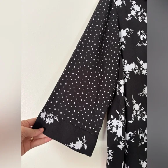 Chico’s 2 L Mixed Print Floral Polka Dot Blouse Grandmacore Office Church Drapey - Picture 3 of 8
